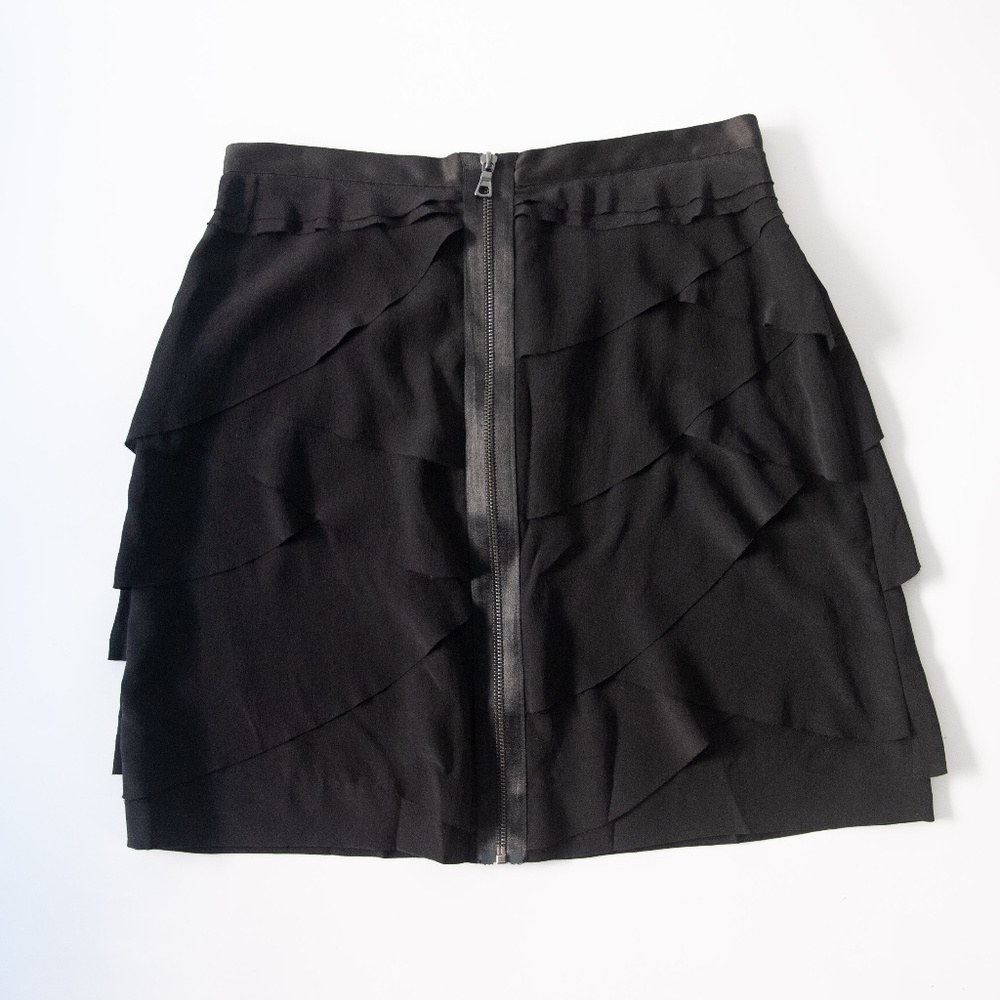 Robert Rodriguez Tiered Ruffle Raw Edge Zip Front Silk Skirt